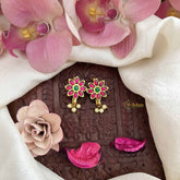 Vriksham Classic Sunflower Style Kundan Jadau Press Bugadi-Green Red-Pearls-J3780